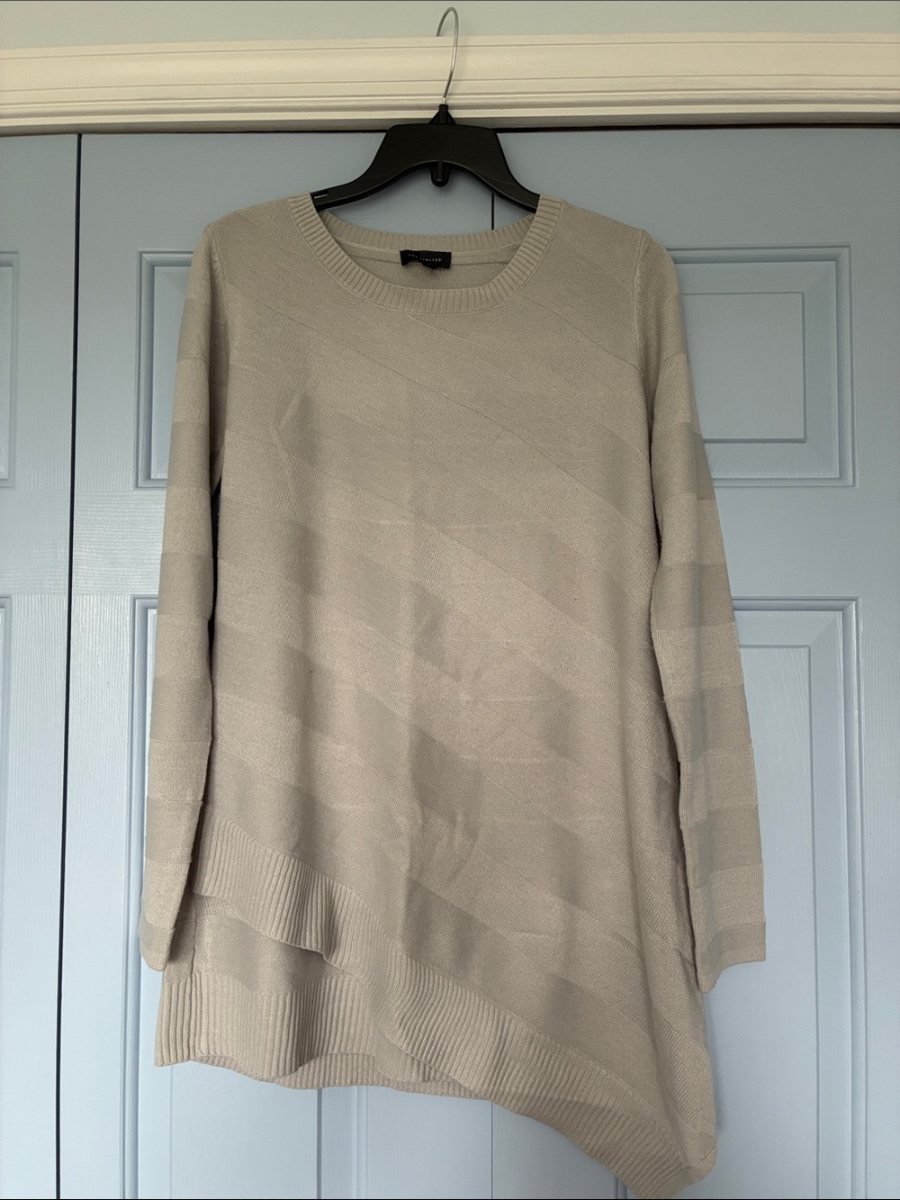 The Limited Cream Asymmetric Knit Crewneck Sweater